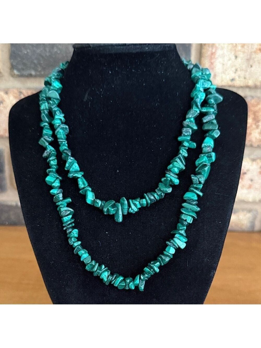 MALACHITE Natural Stone Necklace - Chip Beads - Beaded Jewelry 34 inches